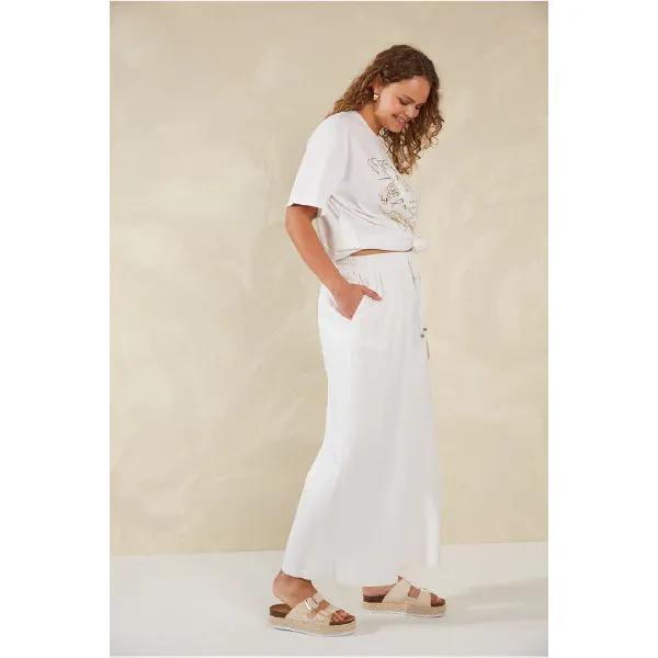 Wide-Leg Linen Blend Pants - White