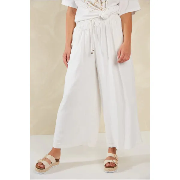 Wide-Leg Linen Blend Pants - White