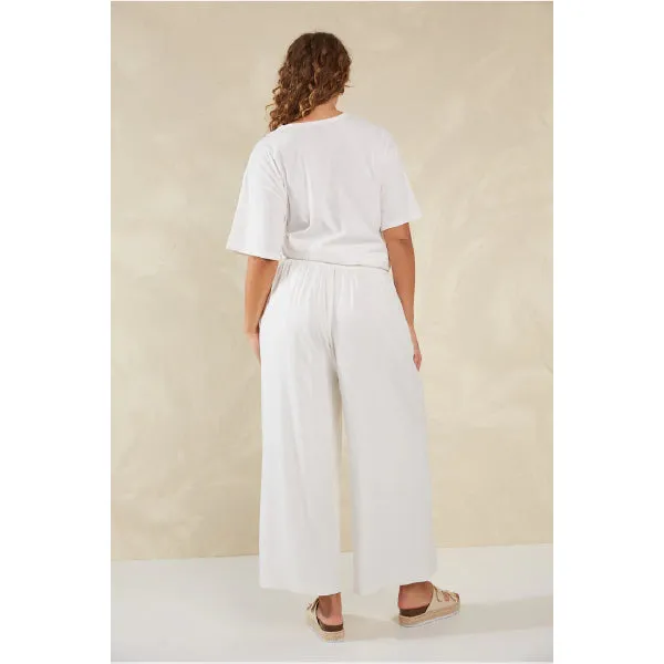 Wide-Leg Linen Blend Pants - White