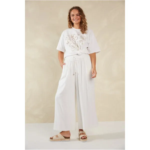 Wide-Leg Linen Blend Pants - White