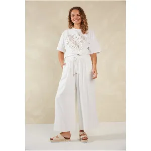 Wide-Leg Linen Blend Pants - White