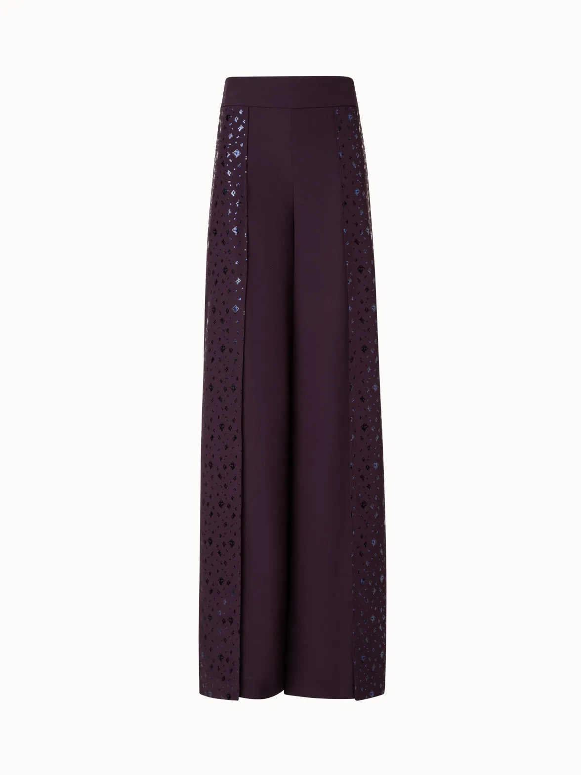 Wide Silk Blend Layered Pants with Pixel Foil Embellishment