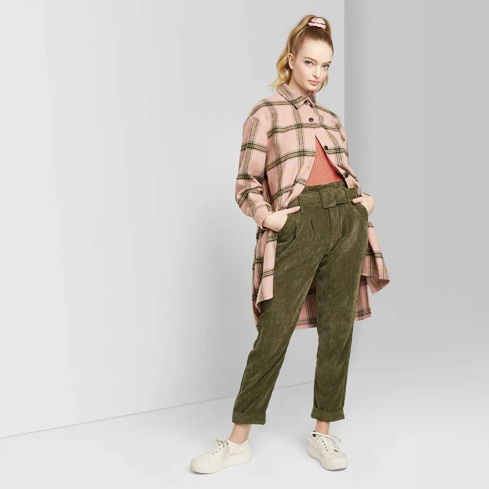 Wild Fable Women's Plaid Long Sleeve Oversized Flannel Button-Down Shirt