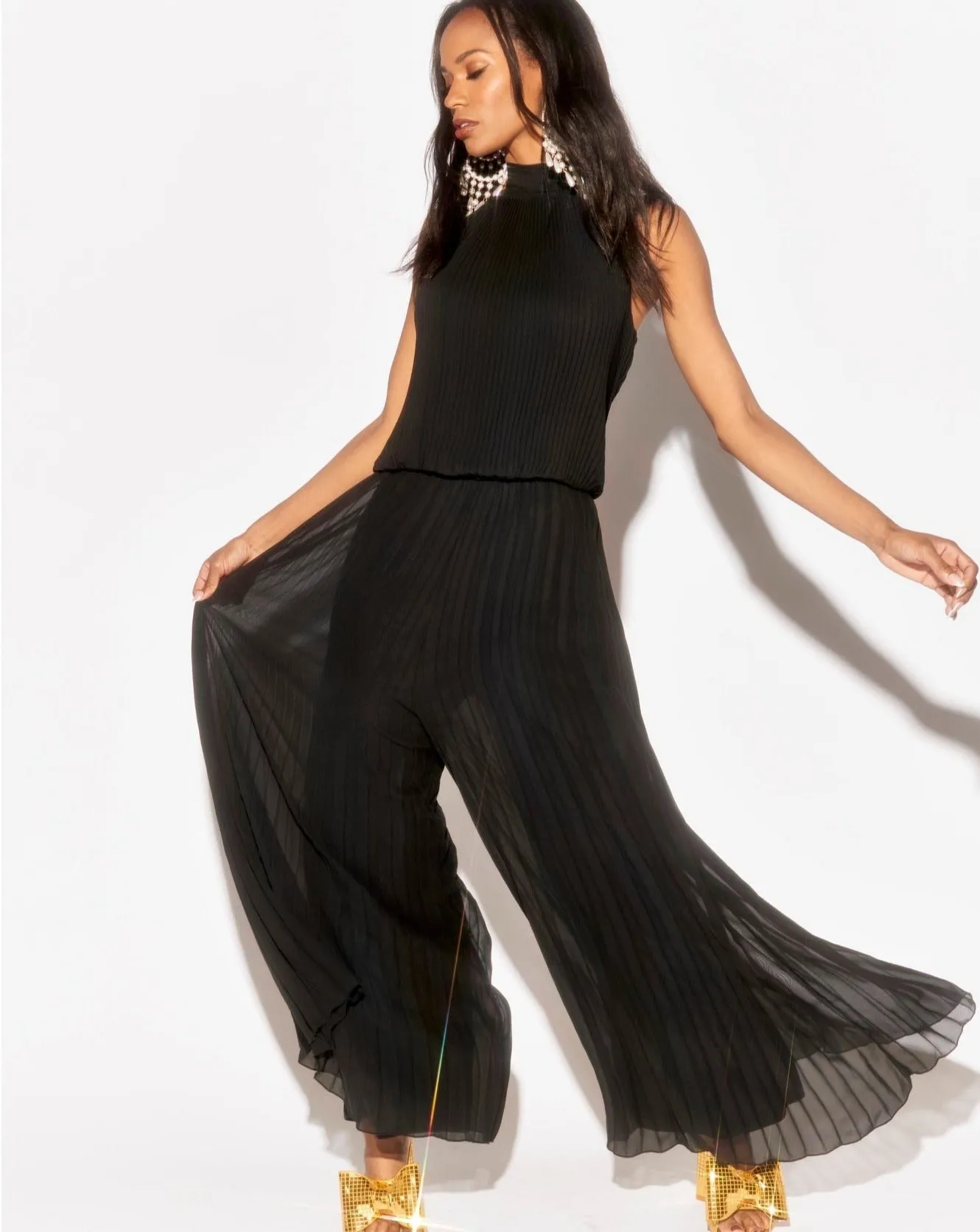 Wild Orchid Pleat Jumpsuit - Black