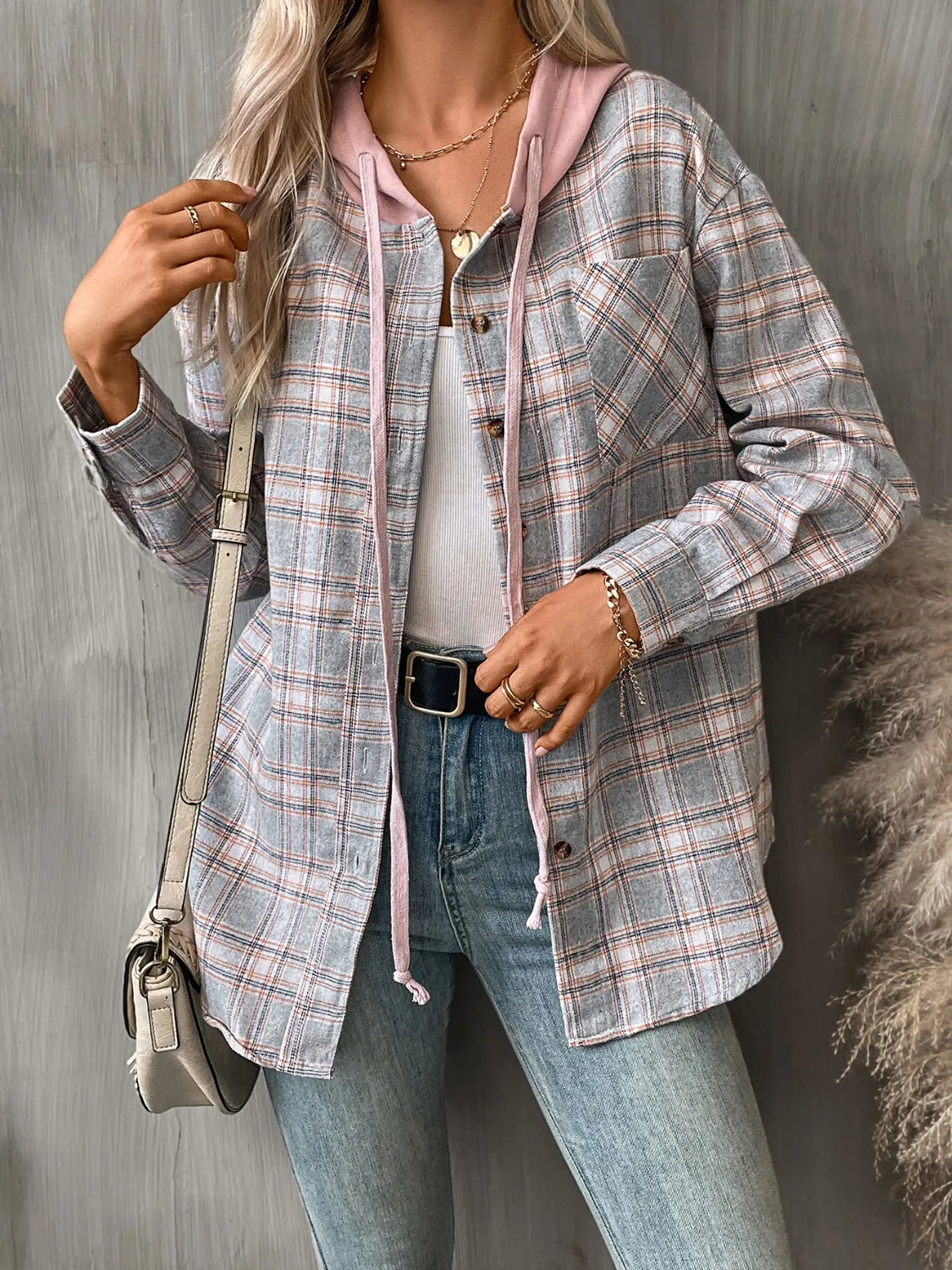 Willow Plaid Long Sleeve Hooded Jacket