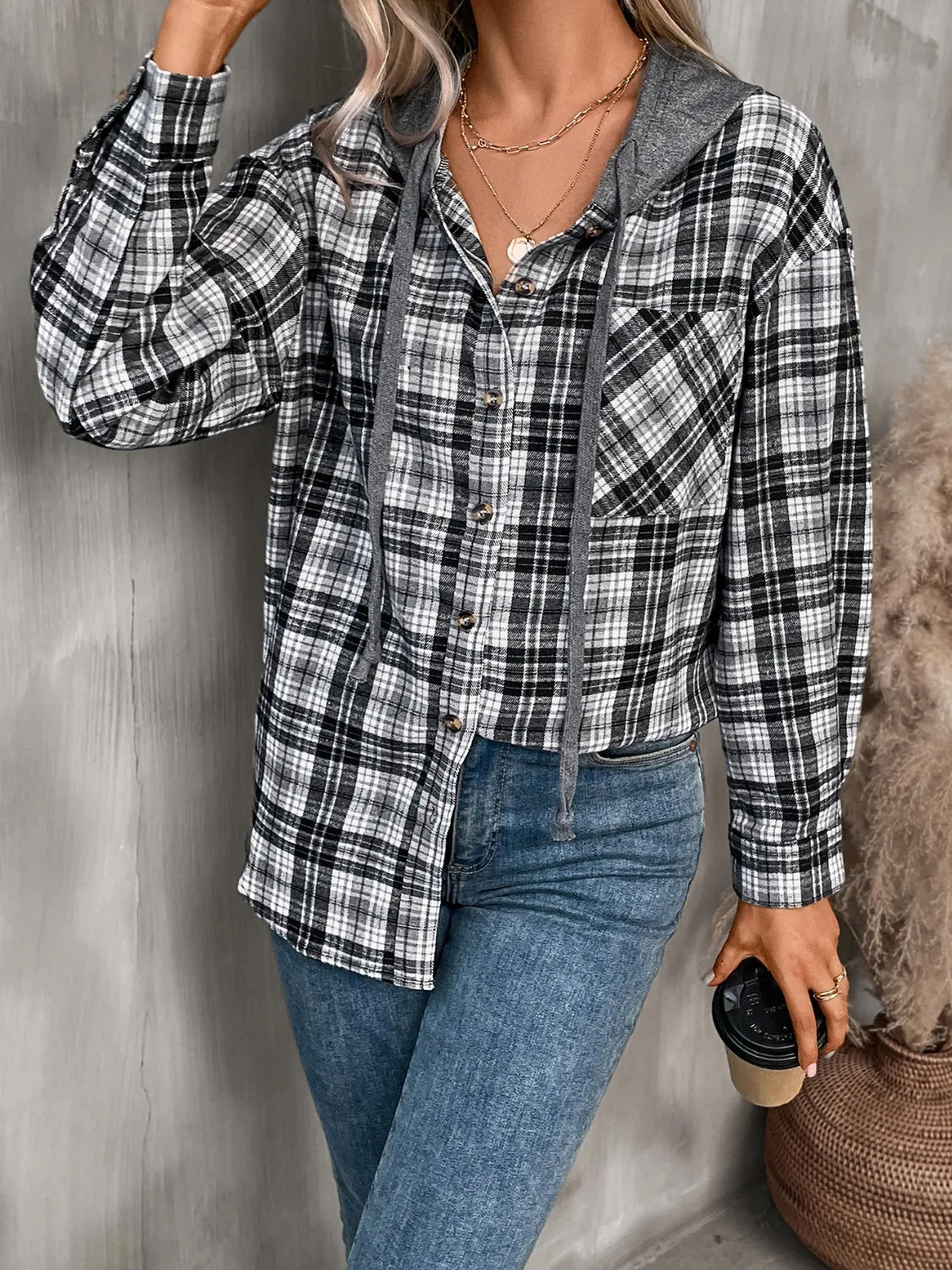 Willow Plaid Long Sleeve Hooded Jacket