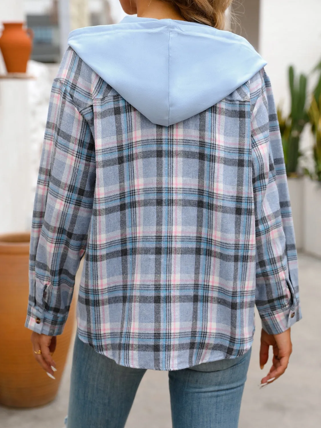 Willow Plaid Long Sleeve Hooded Jacket