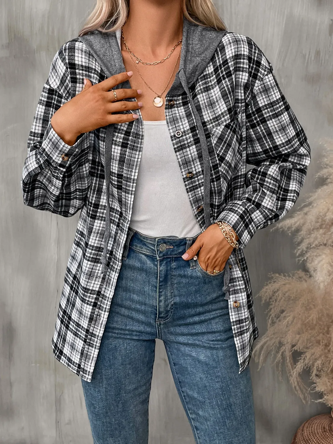 Willow Plaid Long Sleeve Hooded Jacket