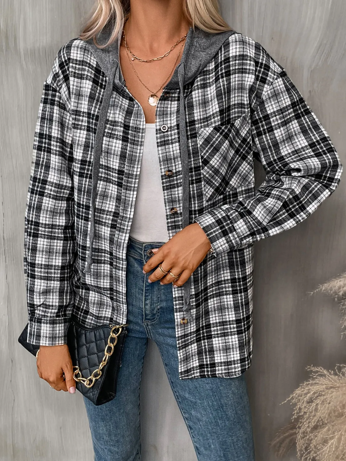 Willow Plaid Long Sleeve Hooded Jacket