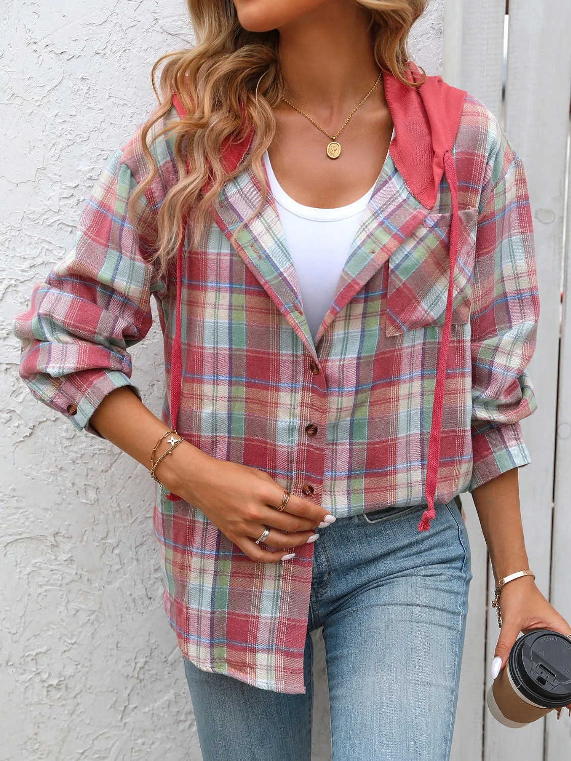 Willow Plaid Long Sleeve Hooded Jacket