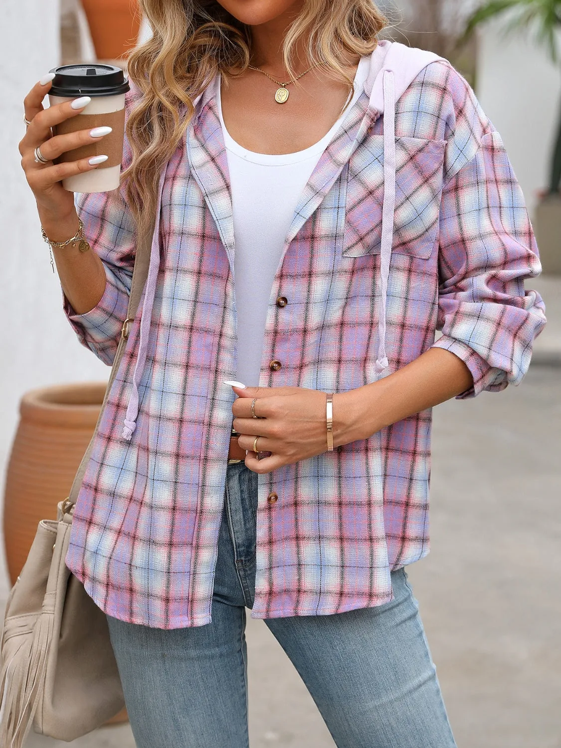 Willow Plaid Long Sleeve Hooded Jacket