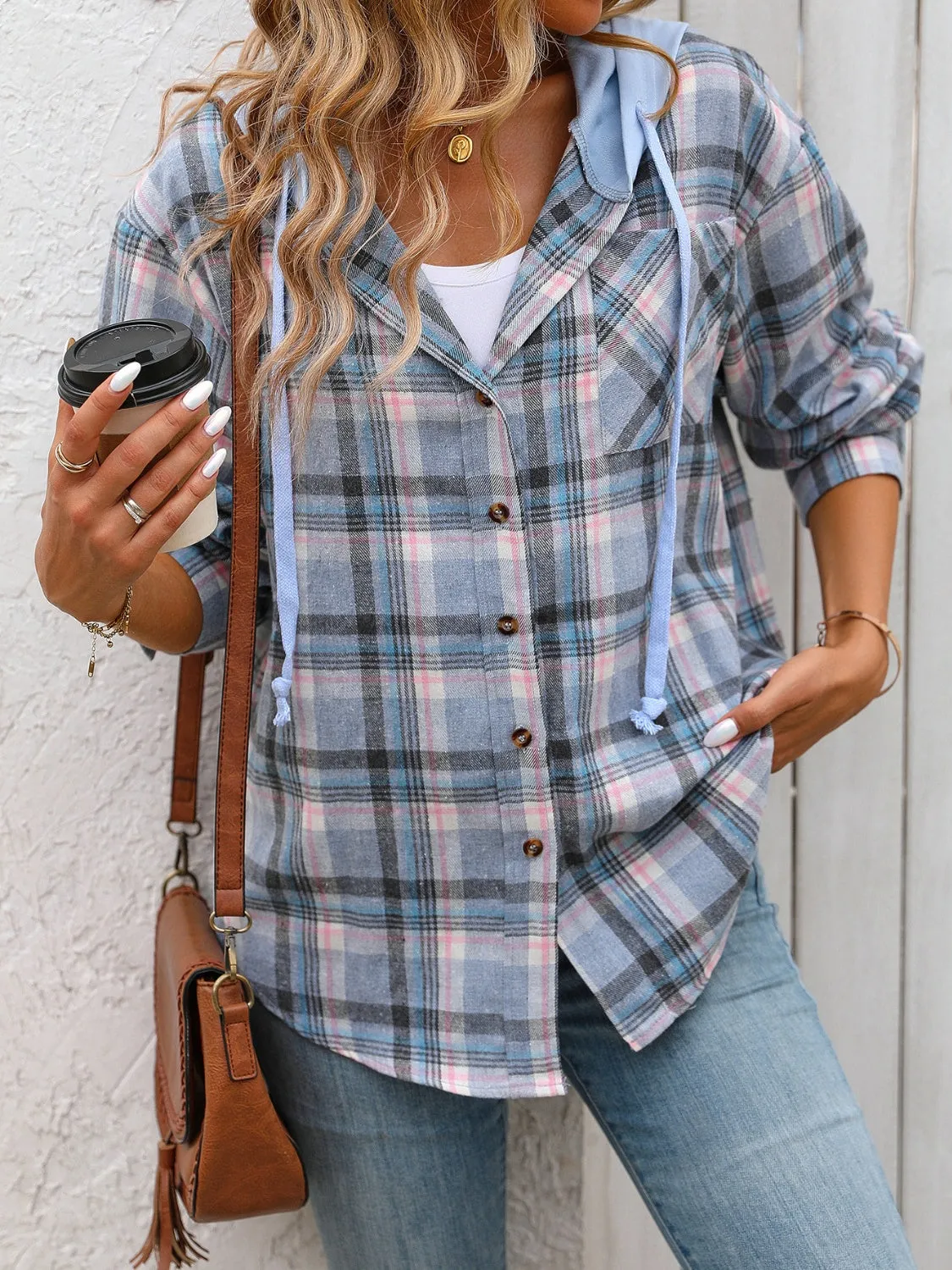 Willow Plaid Long Sleeve Hooded Jacket