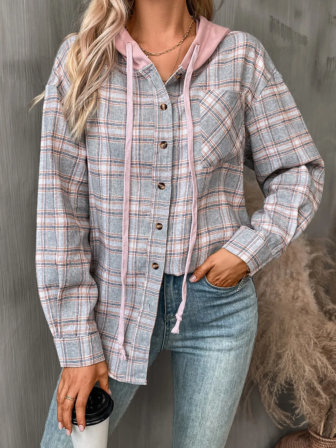 Willow Plaid Long Sleeve Hooded Jacket