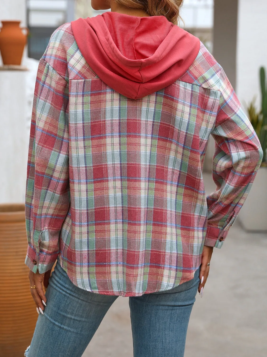 Willow Plaid Long Sleeve Hooded Jacket