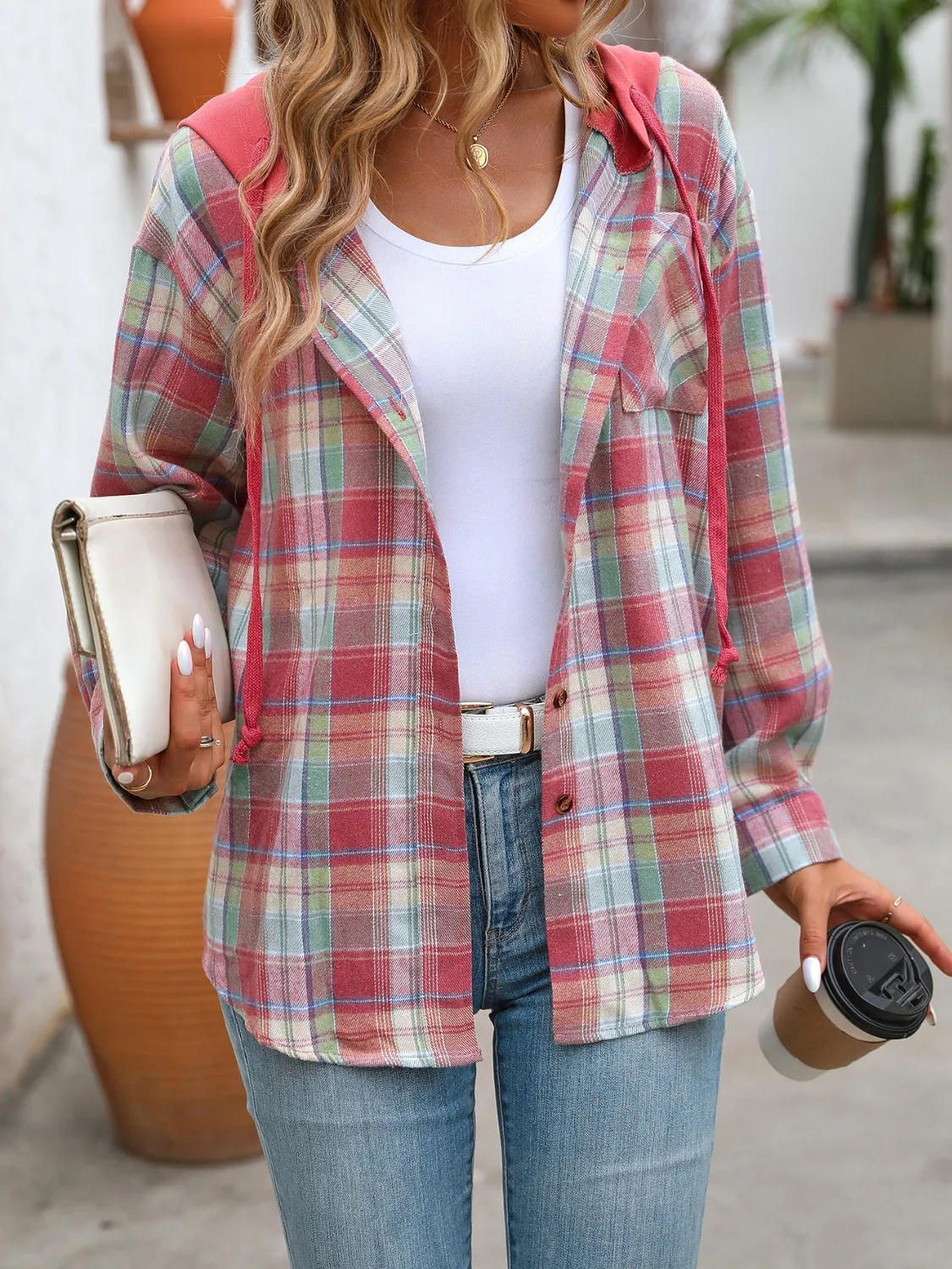 Willow Plaid Long Sleeve Hooded Jacket
