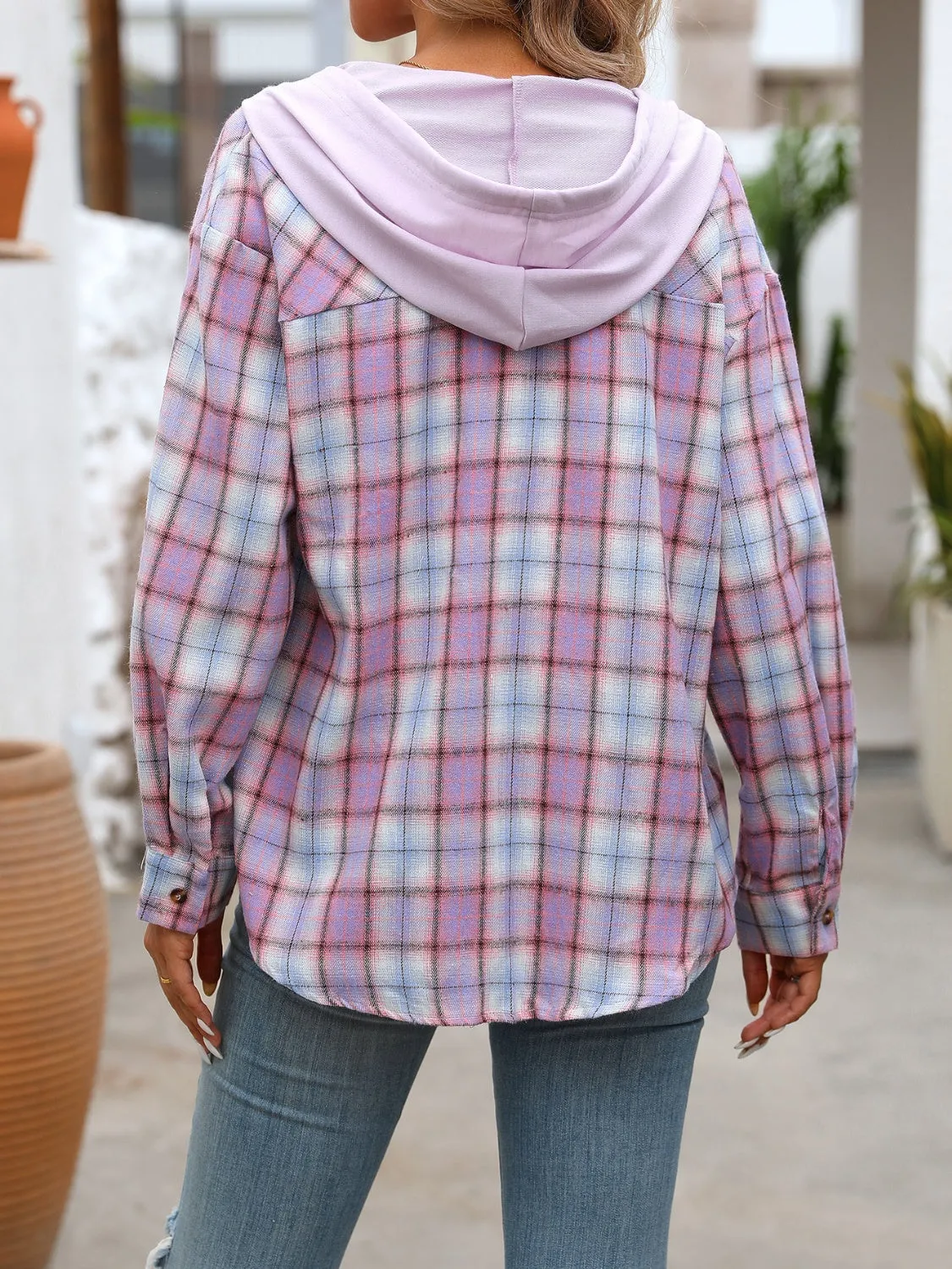 Willow Plaid Long Sleeve Hooded Jacket