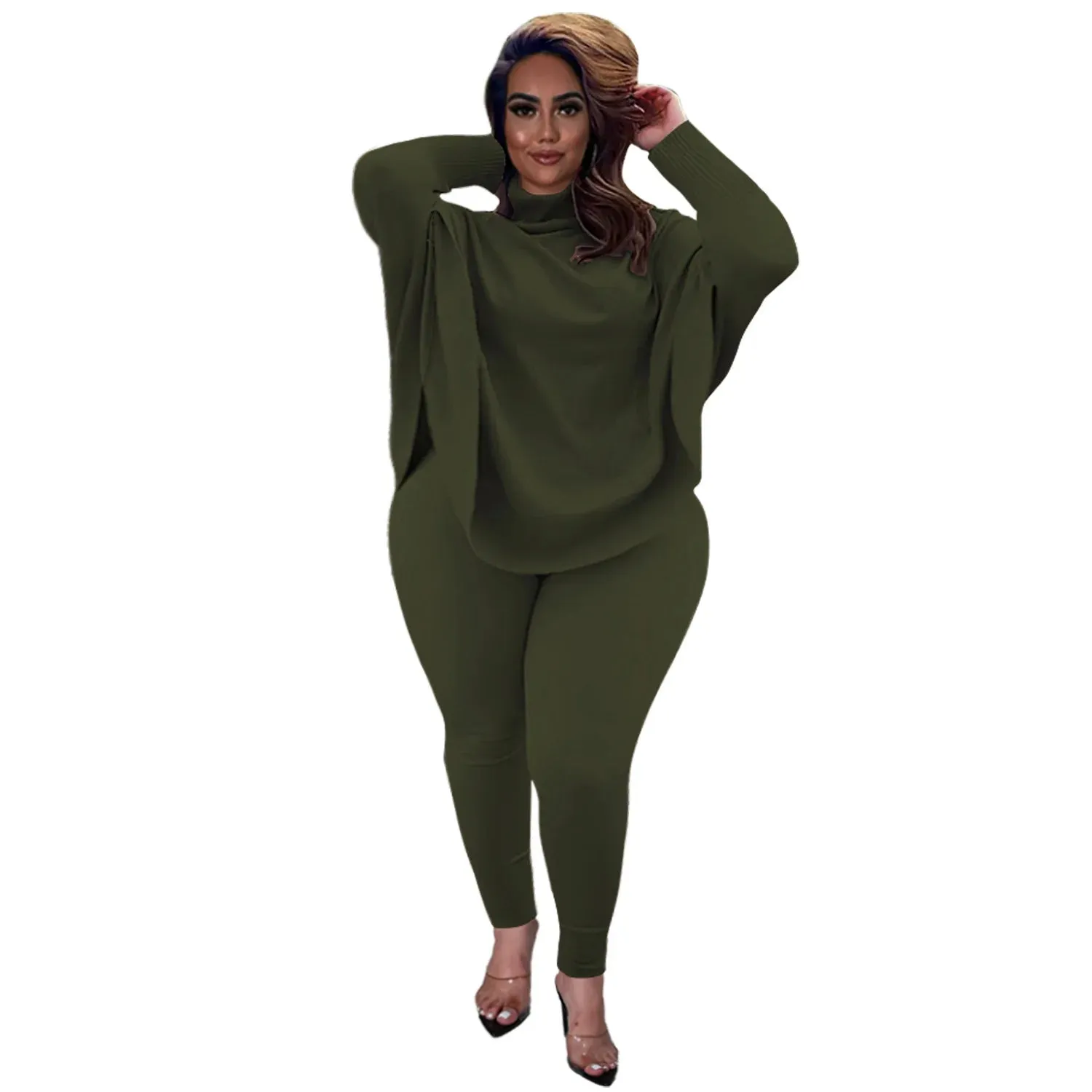 Women 2 Piece Set Casual Solid Bat Sleeve