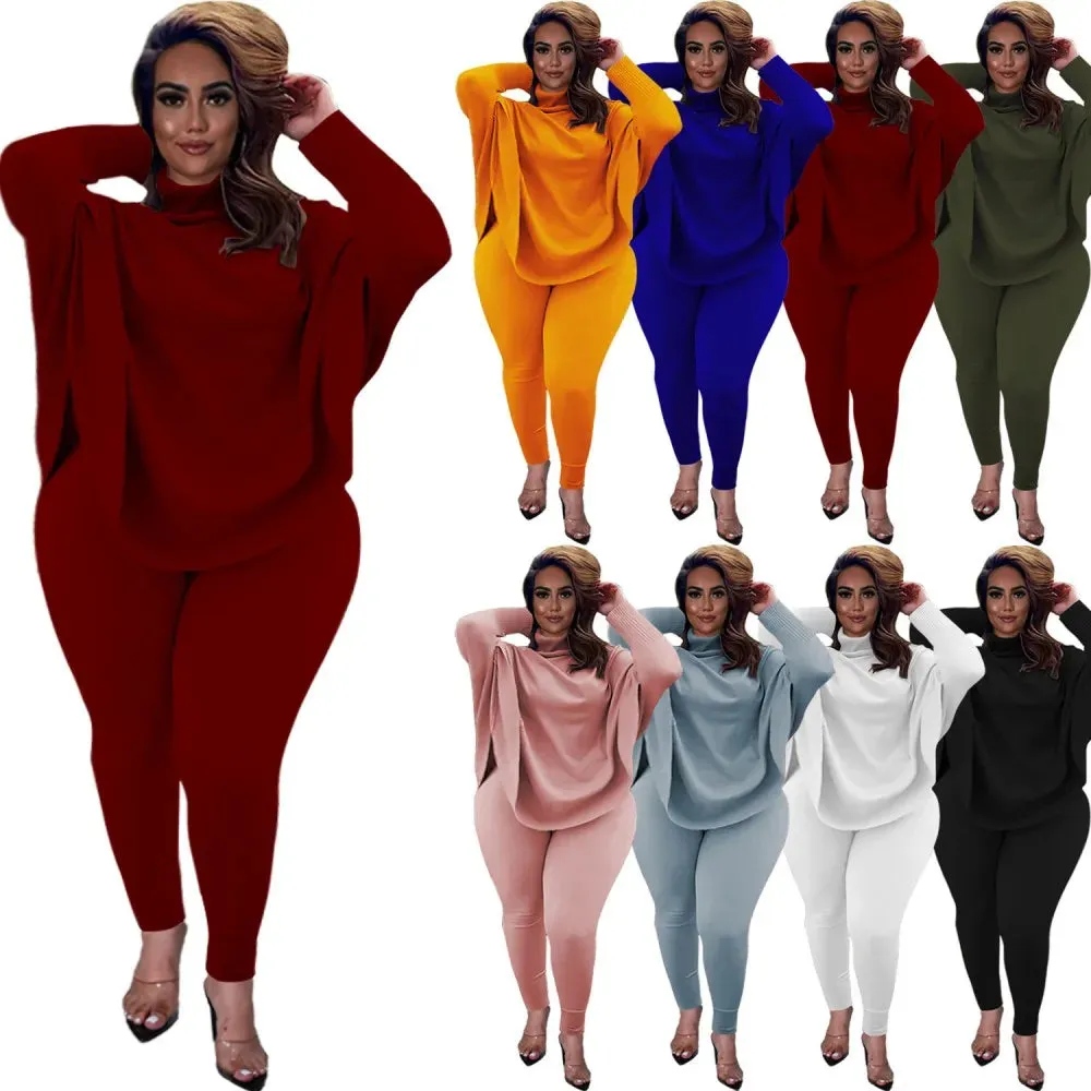 Women 2 Piece Set Casual Solid Bat Sleeve
