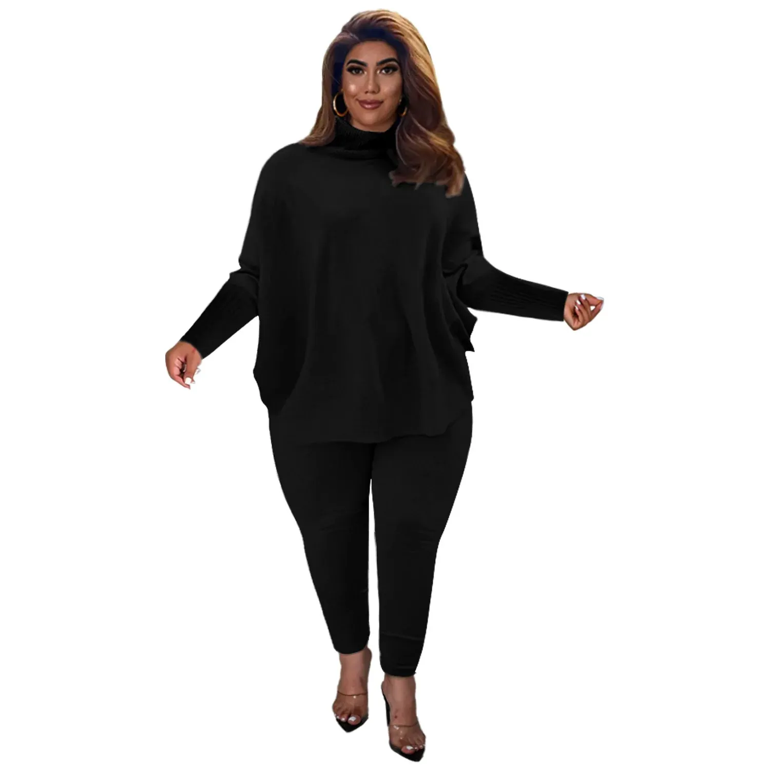Women 2 Piece Set Casual Solid Bat Sleeve