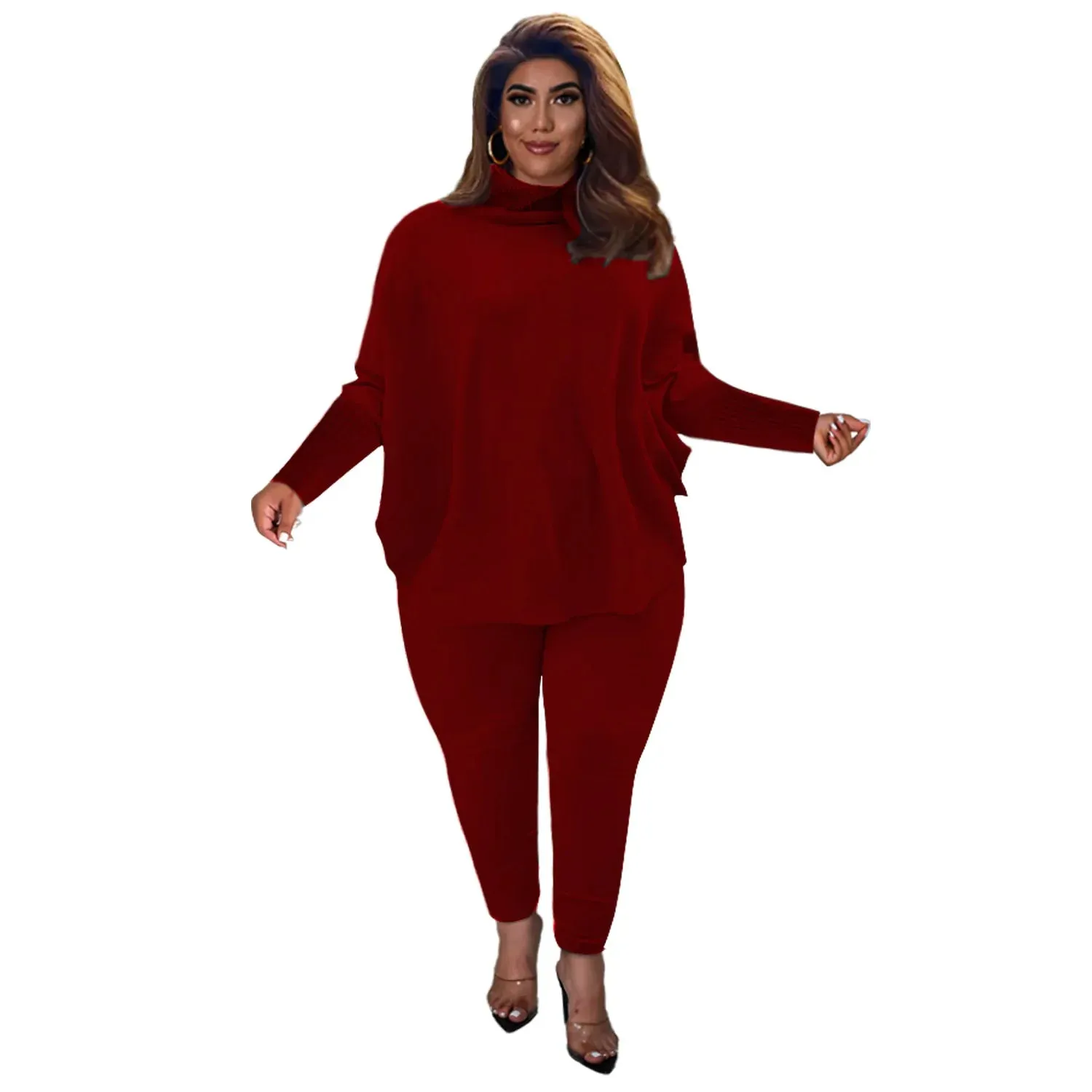 Women 2 Piece Set Casual Solid Bat Sleeve