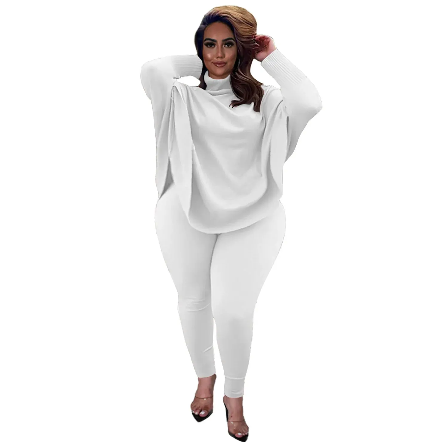 Women 2 Piece Set Casual Solid Bat Sleeve