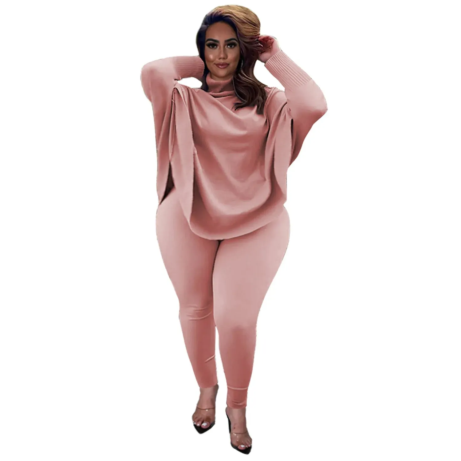 Women 2 Piece Set Casual Solid Bat Sleeve