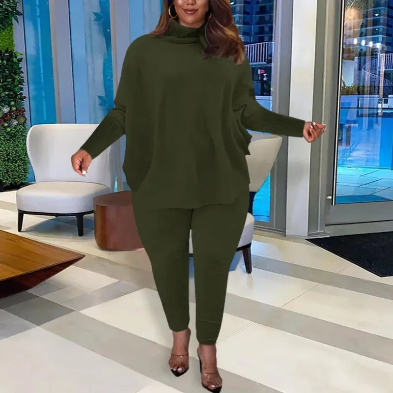 Women 2 Piece Set Casual Solid Bat Sleeve