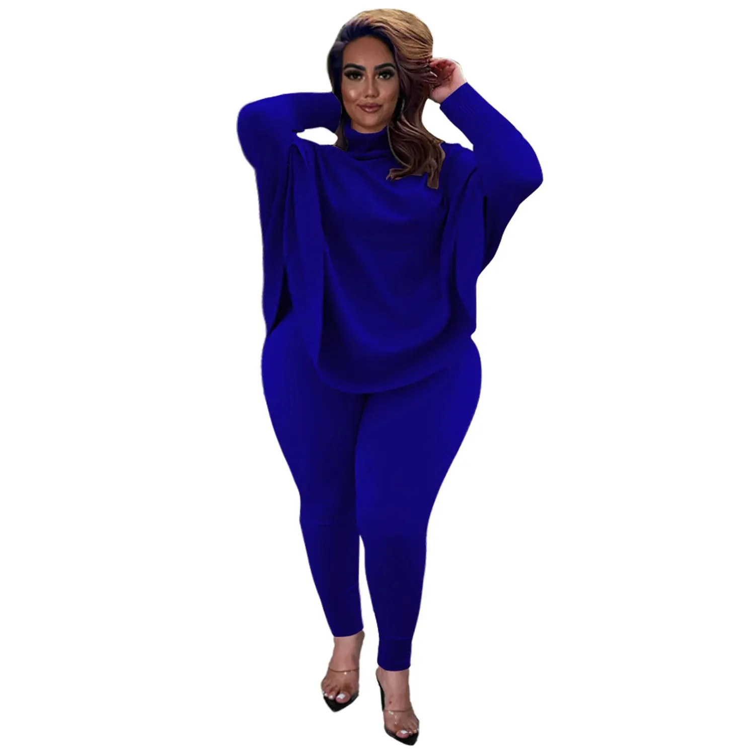 Women 2 Piece Set Casual Solid Bat Sleeve