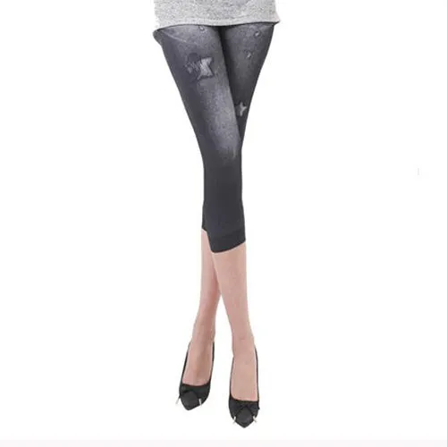 Women Casual Seamless Imitation Cowboy Printed Leggings
