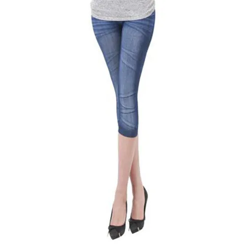 Women Casual Seamless Imitation Cowboy Printed Leggings