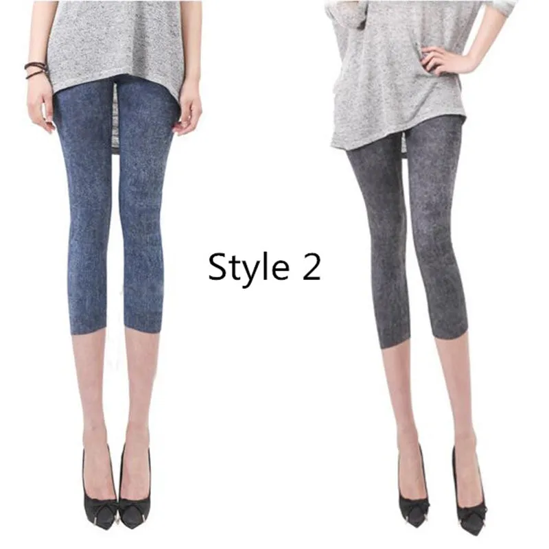 Women Casual Seamless Imitation Cowboy Printed Leggings