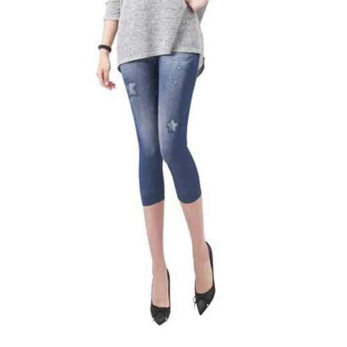 Women Casual Seamless Imitation Cowboy Printed Leggings