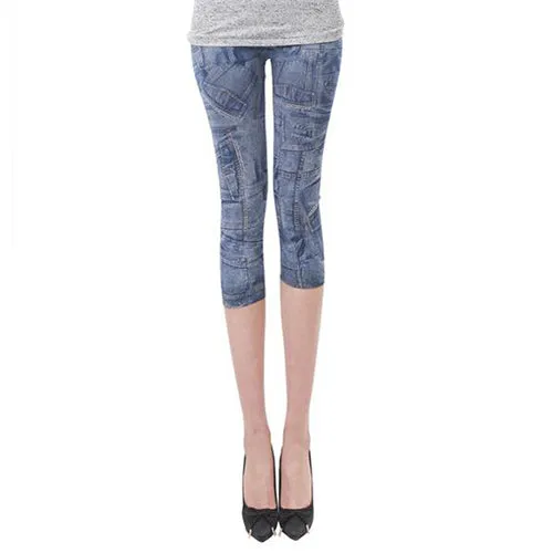 Women Casual Seamless Imitation Cowboy Printed Leggings