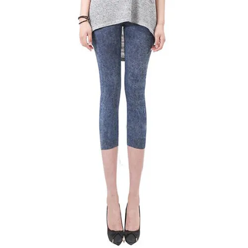 Women Casual Seamless Imitation Cowboy Printed Leggings