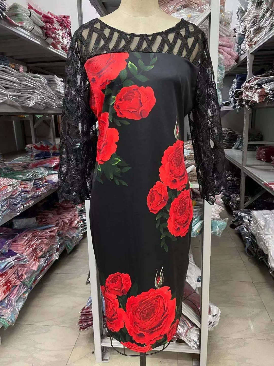 Women Floral Print Lace Plus Sizes Fall Dresses