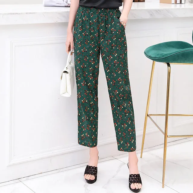 Women Pants Korean Cotton Linen Elastic Waist