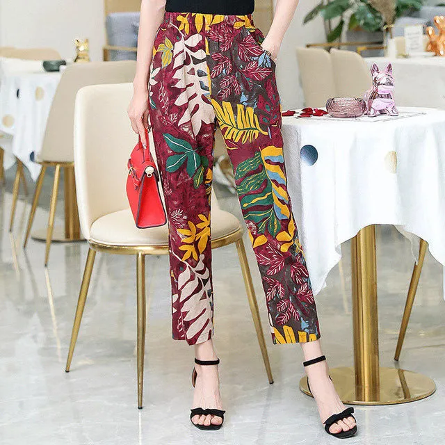 Women Pants Korean Cotton Linen Elastic Waist