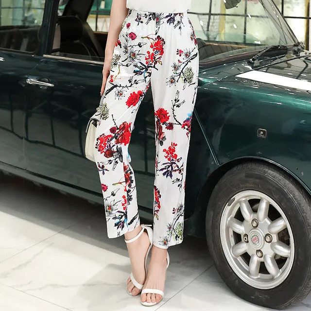 Women Pants Korean Cotton Linen Elastic Waist