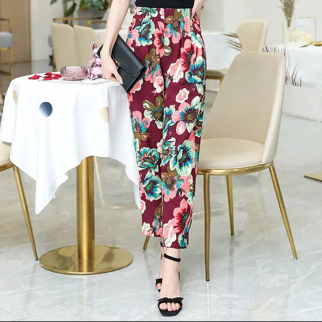 Women Pants Korean Cotton Linen Elastic Waist