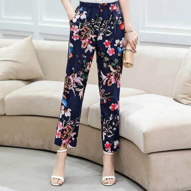 Women Pants Korean Cotton Linen Elastic Waist