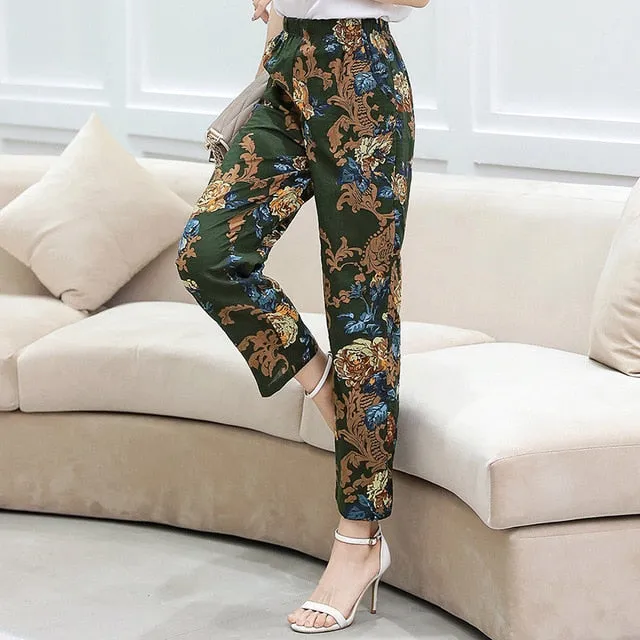Women Pants Korean Cotton Linen Elastic Waist