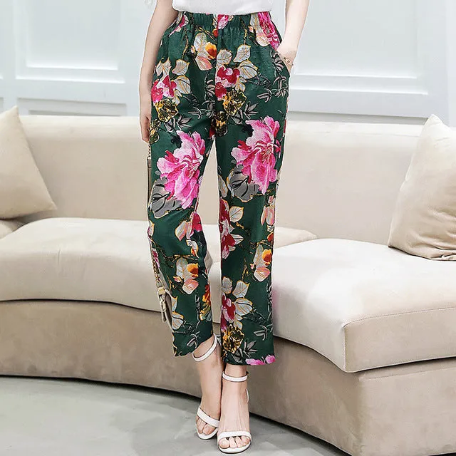 Women Pants Korean Cotton Linen Elastic Waist