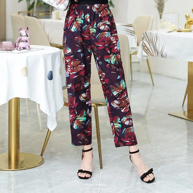 Women Pants Korean Cotton Linen Elastic Waist