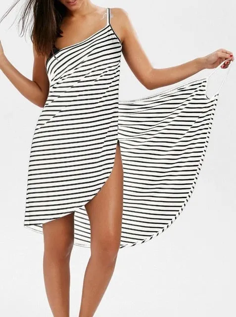 Women Sexy Beach V-Neck Sling Summer Cover Up Wrap  Dresses- Plus Size