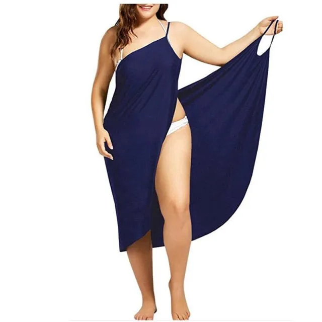 Women Sexy Beach V-Neck Sling Summer Cover Up Wrap  Dresses- Plus Size