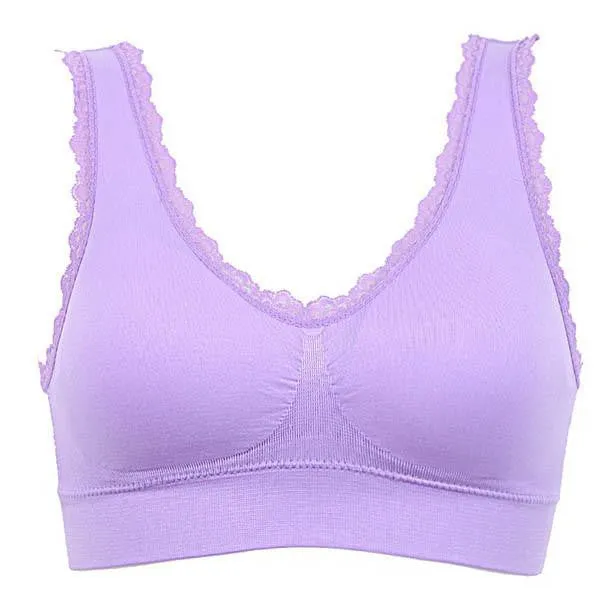 Women Solid Soft Crop Top Stretch Vest Fitness Bra Lace Bra X16