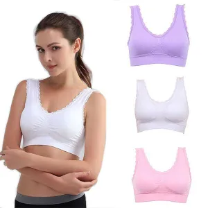 Women Solid Soft Crop Top Stretch Vest Fitness Bra Lace Bra X16