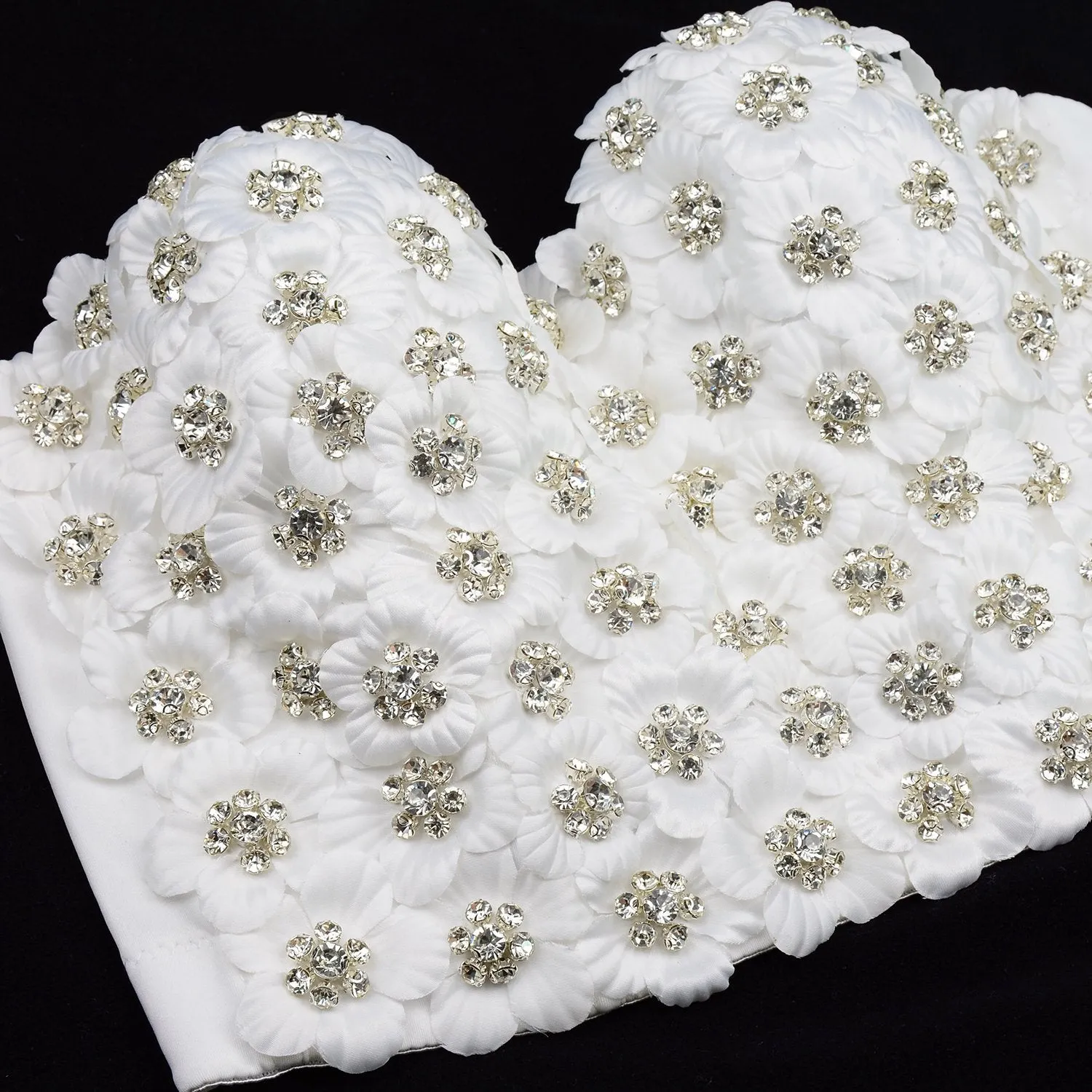 Women's 3D Floral Rhinestone Diamond Bustier Crop Top Party Club Bra Tops White