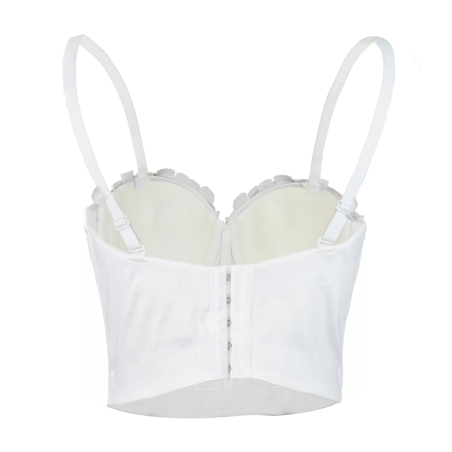 Women's 3D Floral Rhinestone Diamond Bustier Crop Top Party Club Bra Tops White