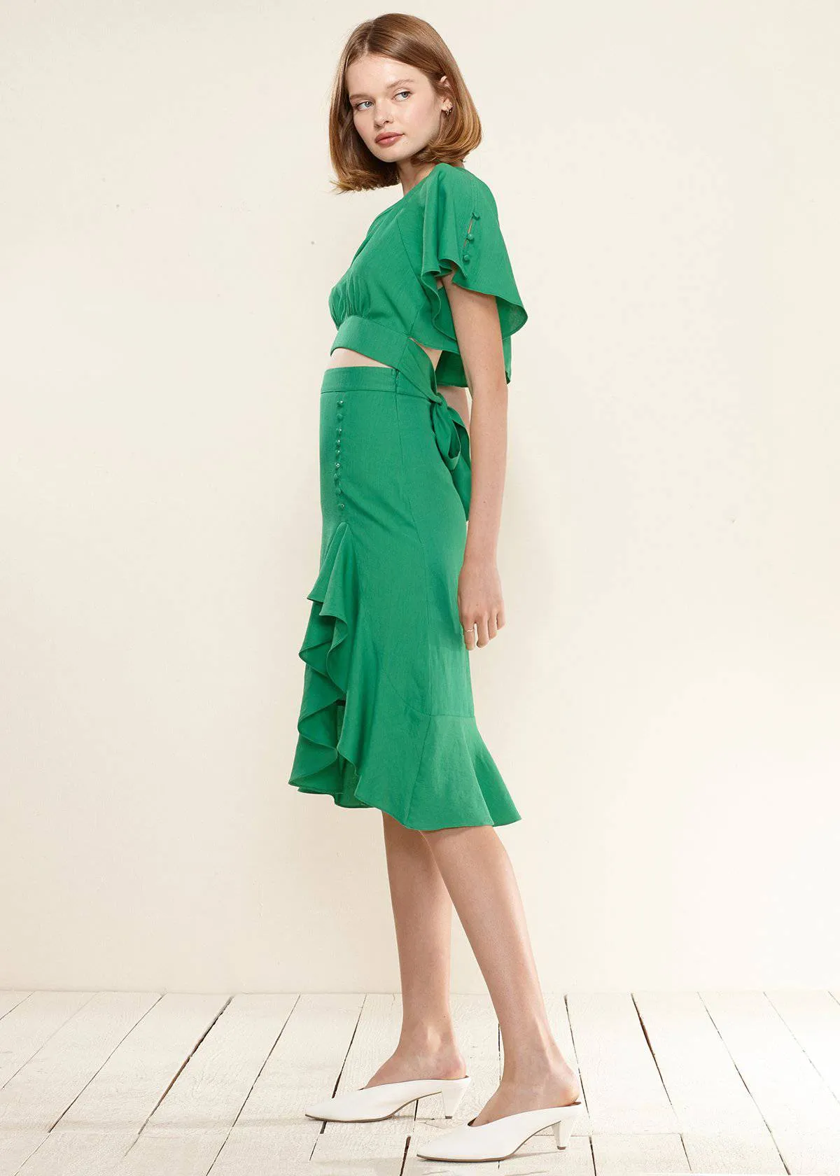 Women's Asymmetrical Hem Button Front Skirt